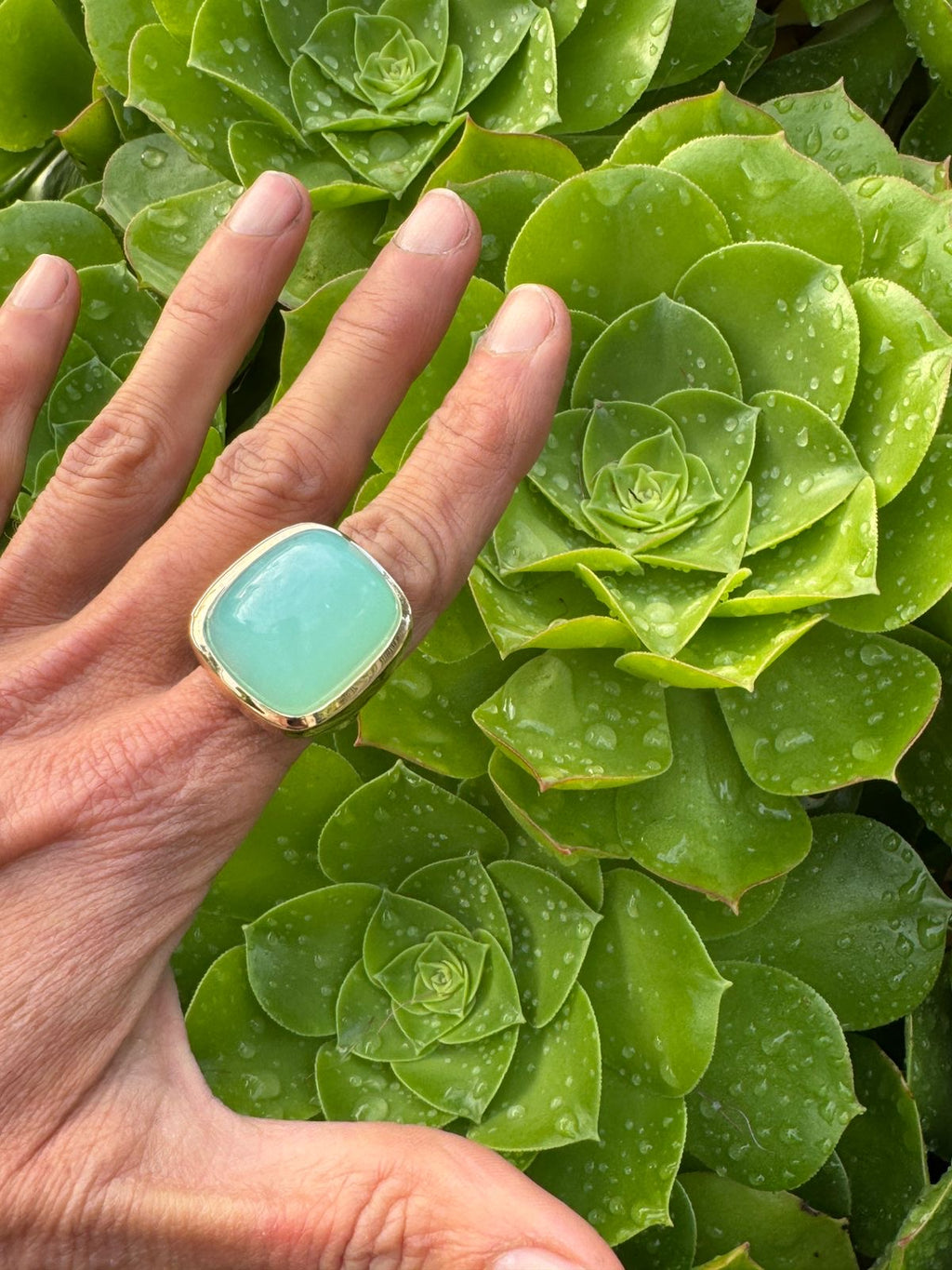 Chrysoprase Rectangular Cushion Cut Bronze Ring