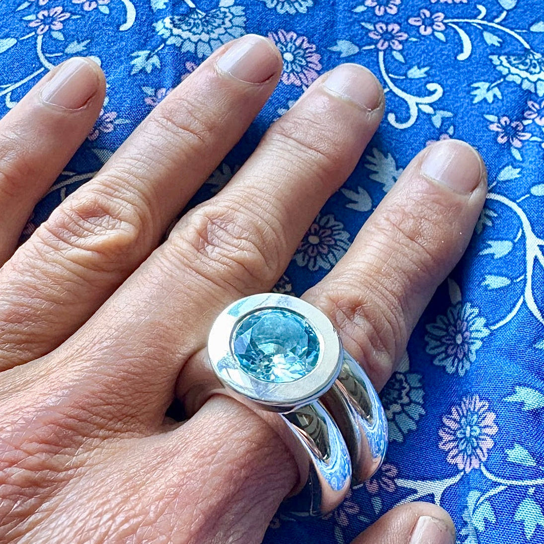 Sky Blue Topaz Princess Ring in Sterling Silver