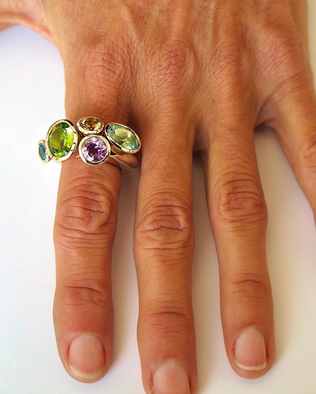 Peridot Mix Semi-Precious Octopus Ring in Bronze